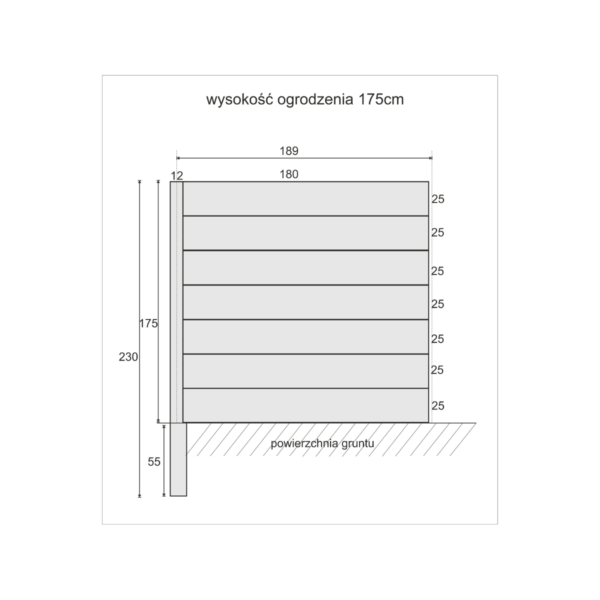 Ogrodzenie betonowe - drewnopodobne, Przęsło wys. 175 cm